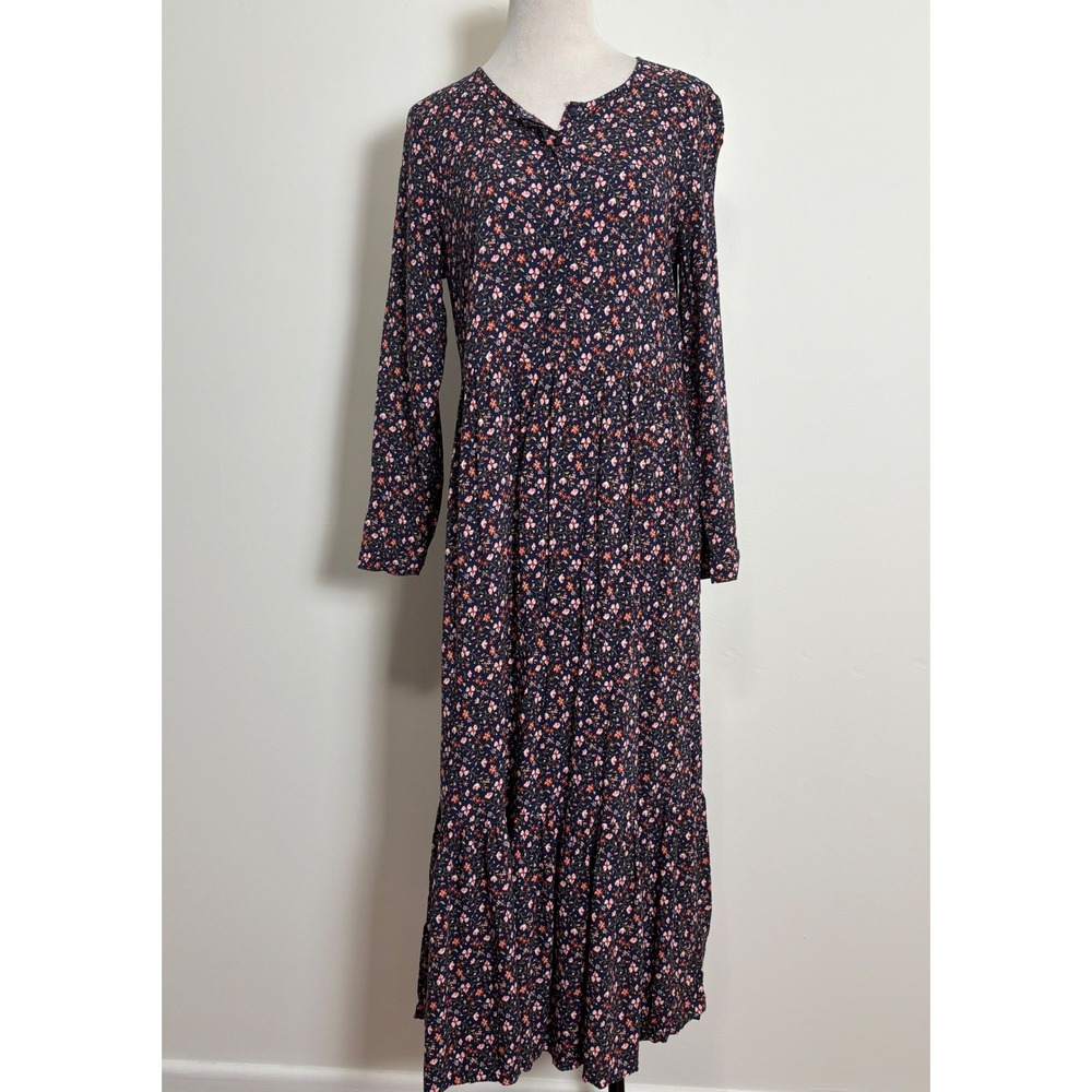 Old Navy Prairie Floral Maxi Dress M Navy Blue Long Sleeve Tiered Country Boho